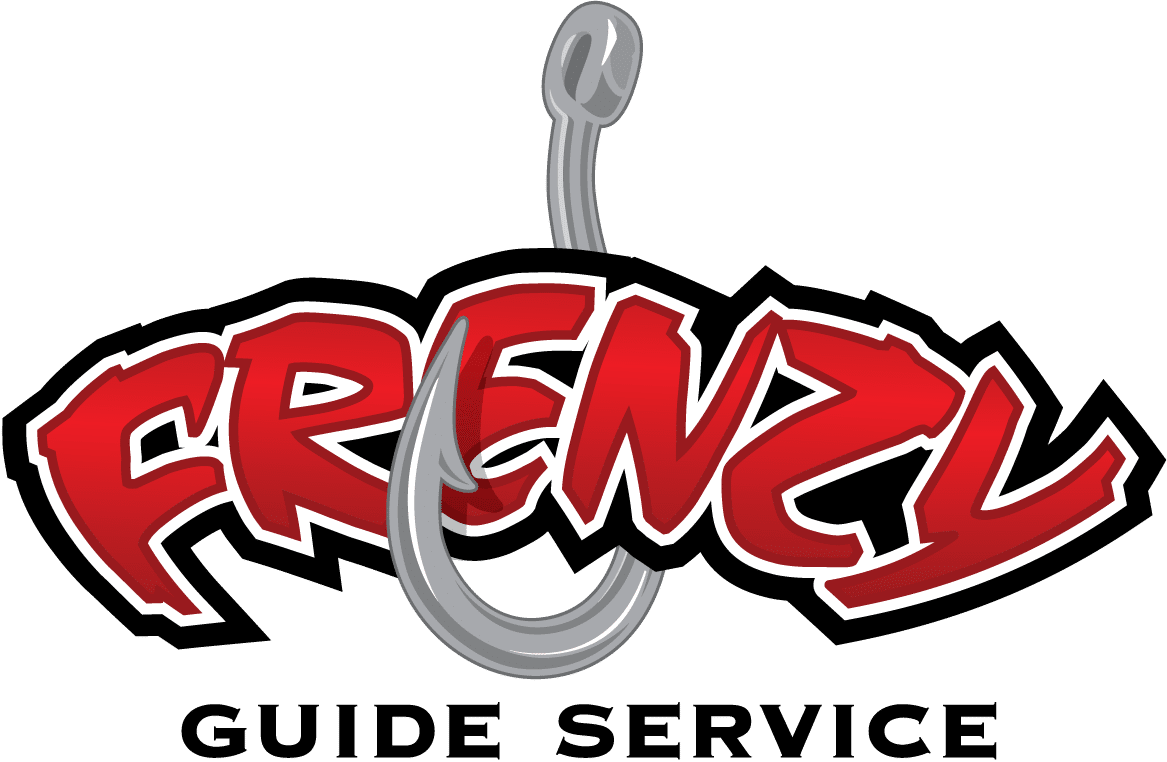 Frenzy Guide Service Logo – Galveston Bay Fishing Charters Frenzy Guide Service logo with stylized red lettering and fishing hook, representing Galveston Bay charter fishing trips