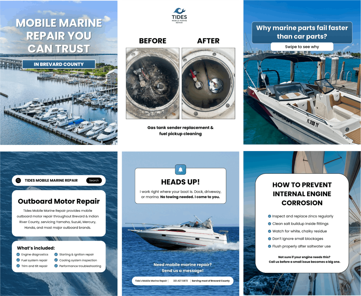 Branded social media content created for Tides Mobile Marine Repair
